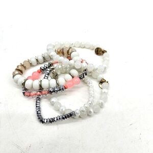 Erimish Pink And White Boho Beaded Bracelet Stack Set Of 5
